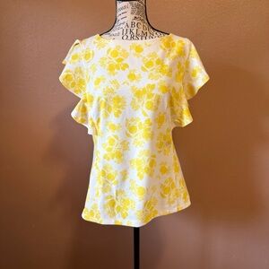 Ann Taylor Yellow Floral Ruffle Blouse